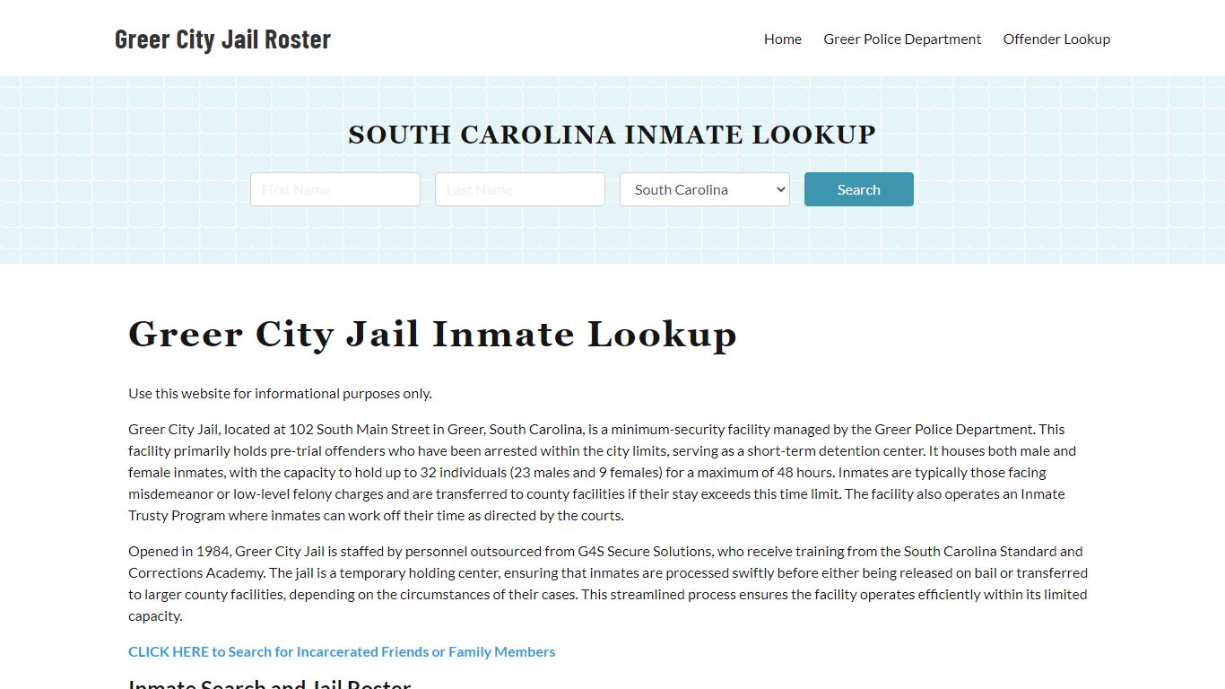 Greer City Jail, SC Inmate Search, Jail Roster, Bookings