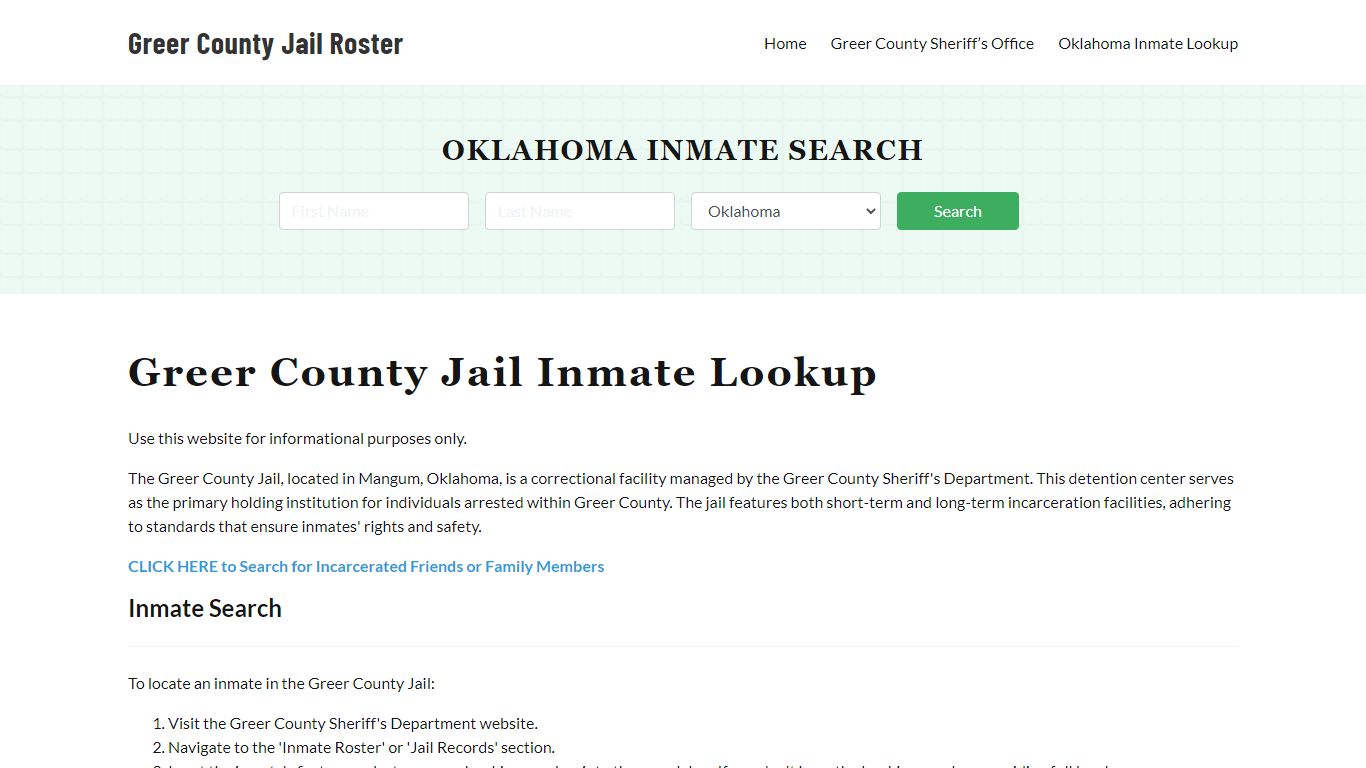 Greer County Jail Roster Lookup, OK, Inmate Search