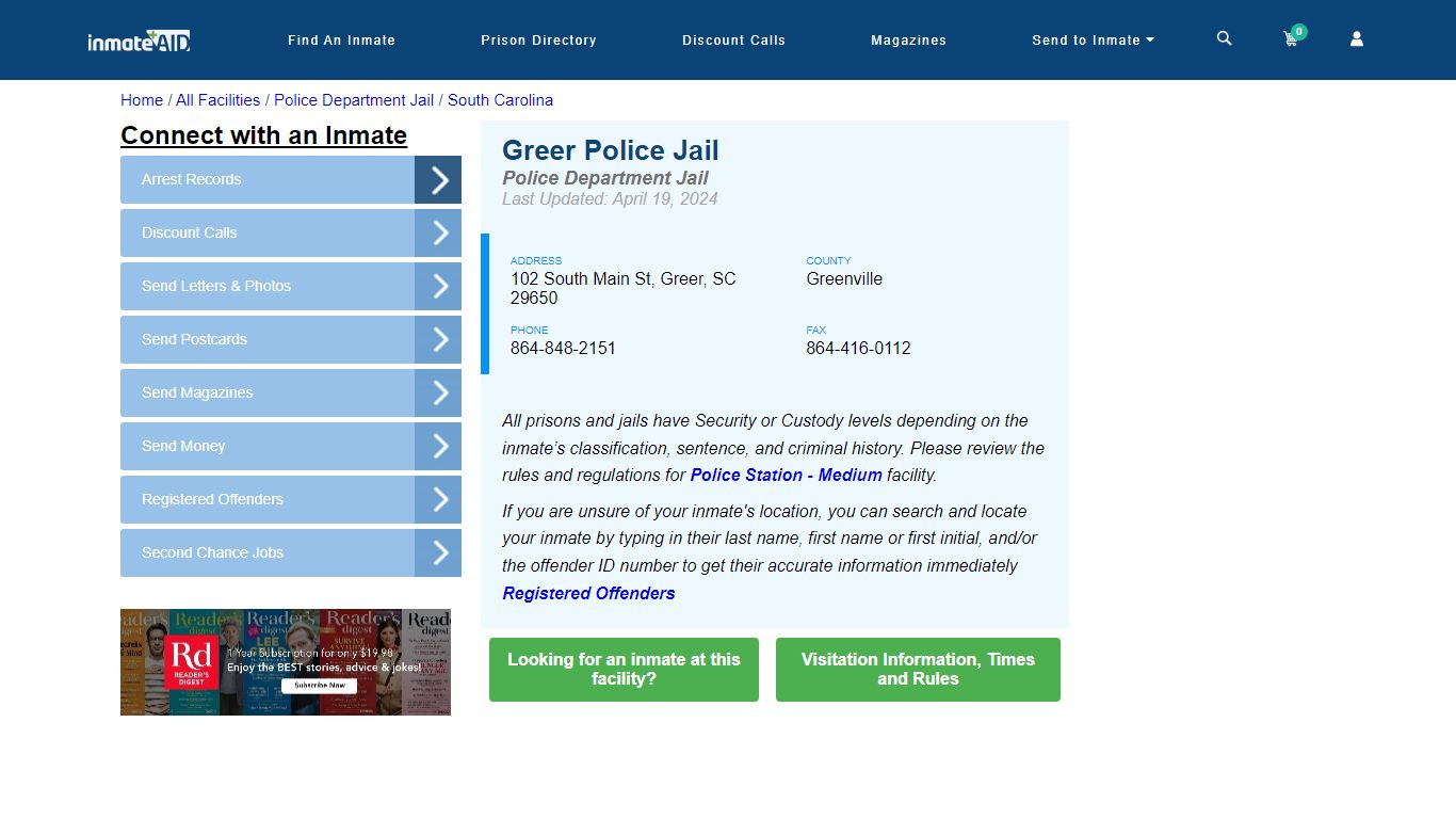 Greer Police Jail - Arrests Warrants - InmateAid